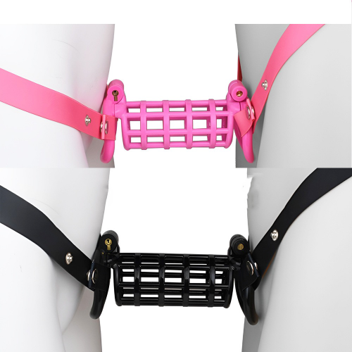 Men's Double Fighting Bird Penis Cage 3D Integrated Resin Chastity Lock with Auxiliary Elastic Belt