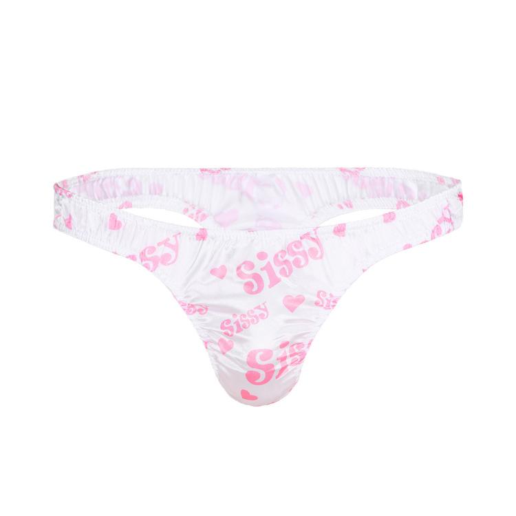 Mens Sissy Briefs Low Waist Shiny Satin T-Back Ruffled Low Rise Bikini Thongs Underwear Panties Men Swimwear Sexy Gay Underpants