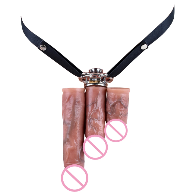 New Flat Negative Metal Wearing Chastity Lock with Silicone Artificial Penis Lock Can Be Catheterized Device