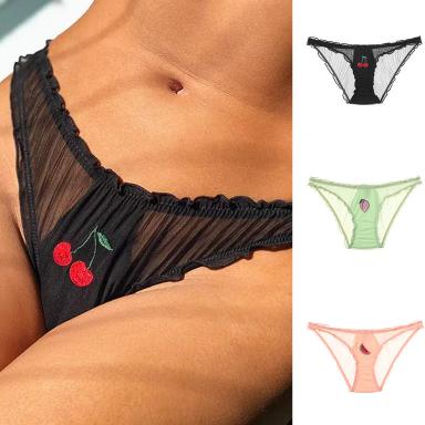 New Women Sexy Panties Lace Underpants Low-waist Panties Fruit Embroidery Perspective Briefs Female Underwear Lenceria Femenina