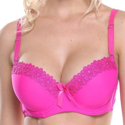 Push up Women Lace Embroidery Bra 3/4 Cup Thick a B C Padded Gathered Brassiere Sexy Underwear Plus Size 36 38 40 42
