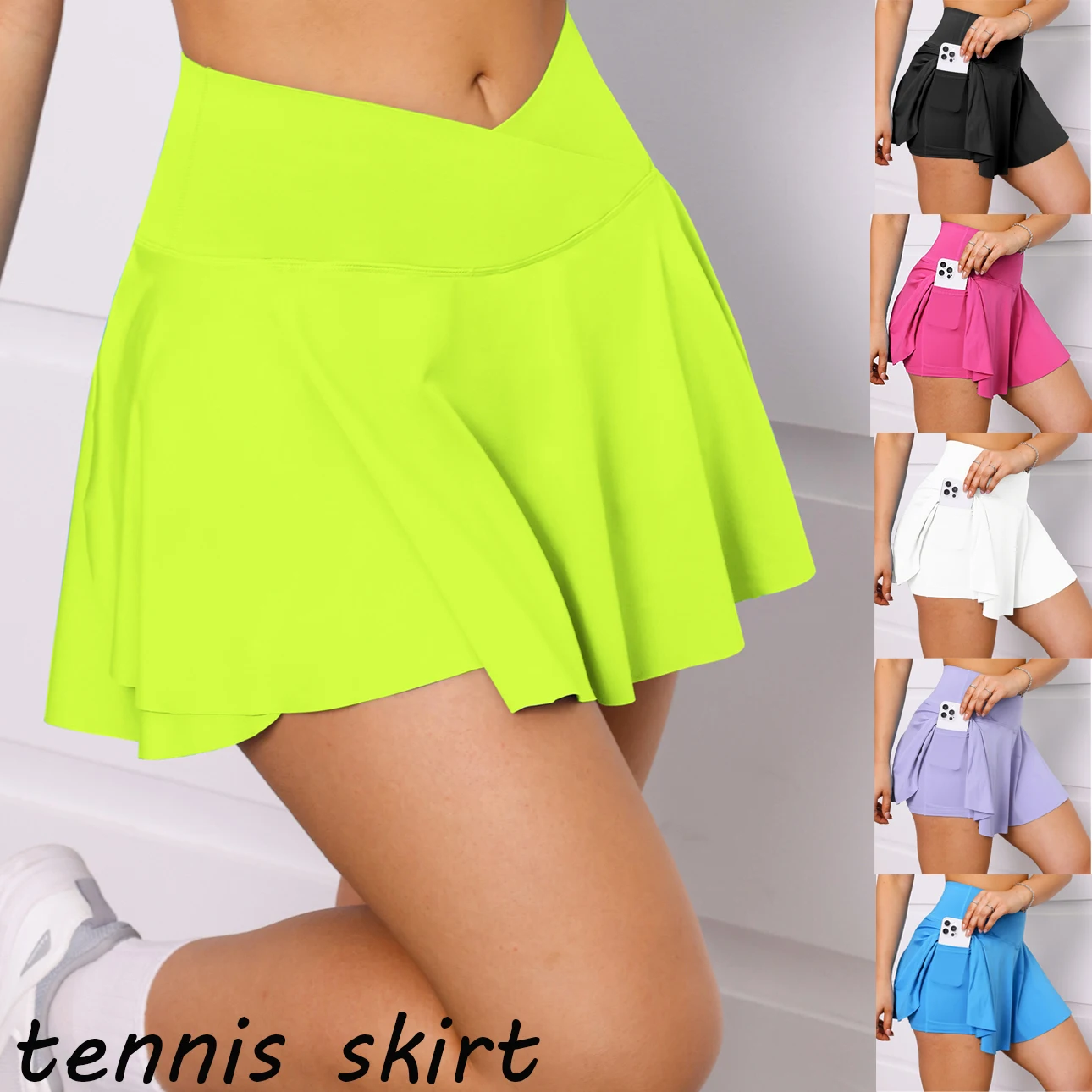 Sexy Gym Tennis Skirt Woman Summer Skinny Stretch Activewear Running Pockets Skirt Compression High Waist Shorts