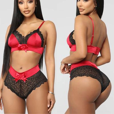 Sexy Seamless Lingerie Women Lace Bow Knot Push up Bra and Panty Set Sexy V Neck Hot Erotic Crop Top Underwear Set