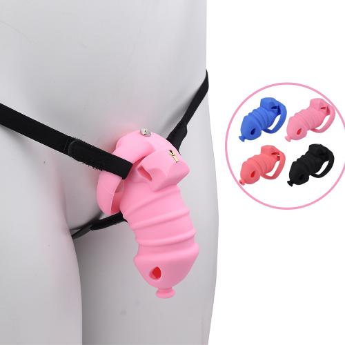 Soft Silicone Fish Mouth Chastity Cage with 4 Arc Rings Erotic Urethral Lock Cock Cage Bondage Fetish Adult Sex Toys for Men